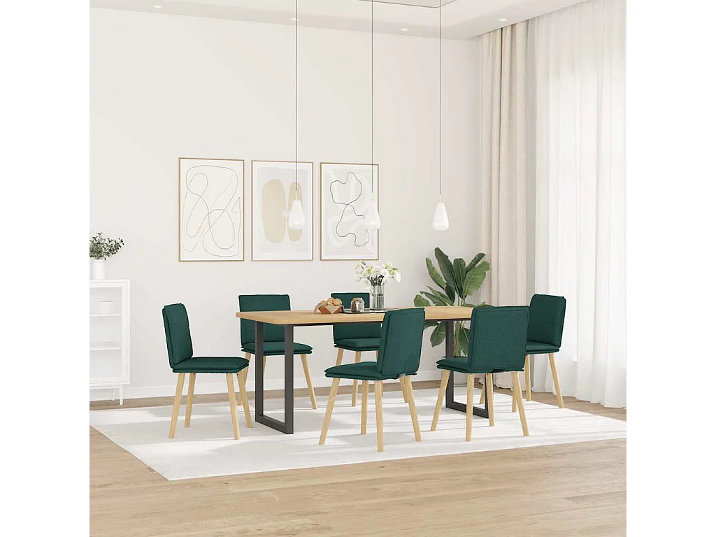 Chaises à manger lot de 6 vert foncé tissu