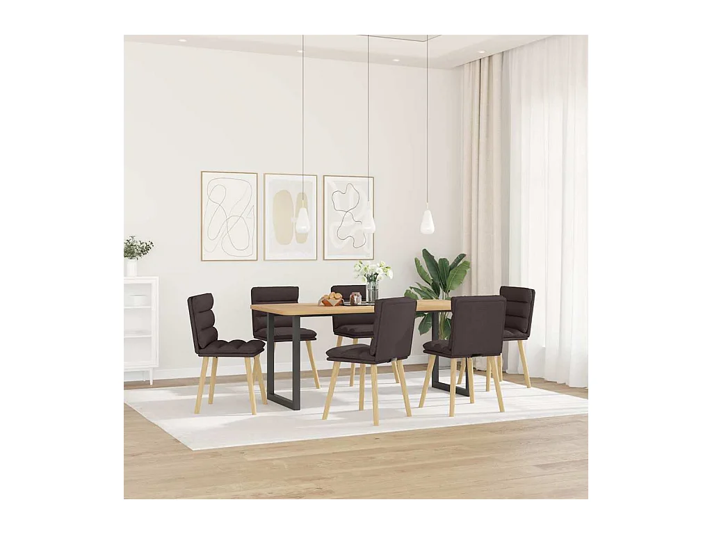 Cadeiras de jantar 6 peças tecido castanho-escuro