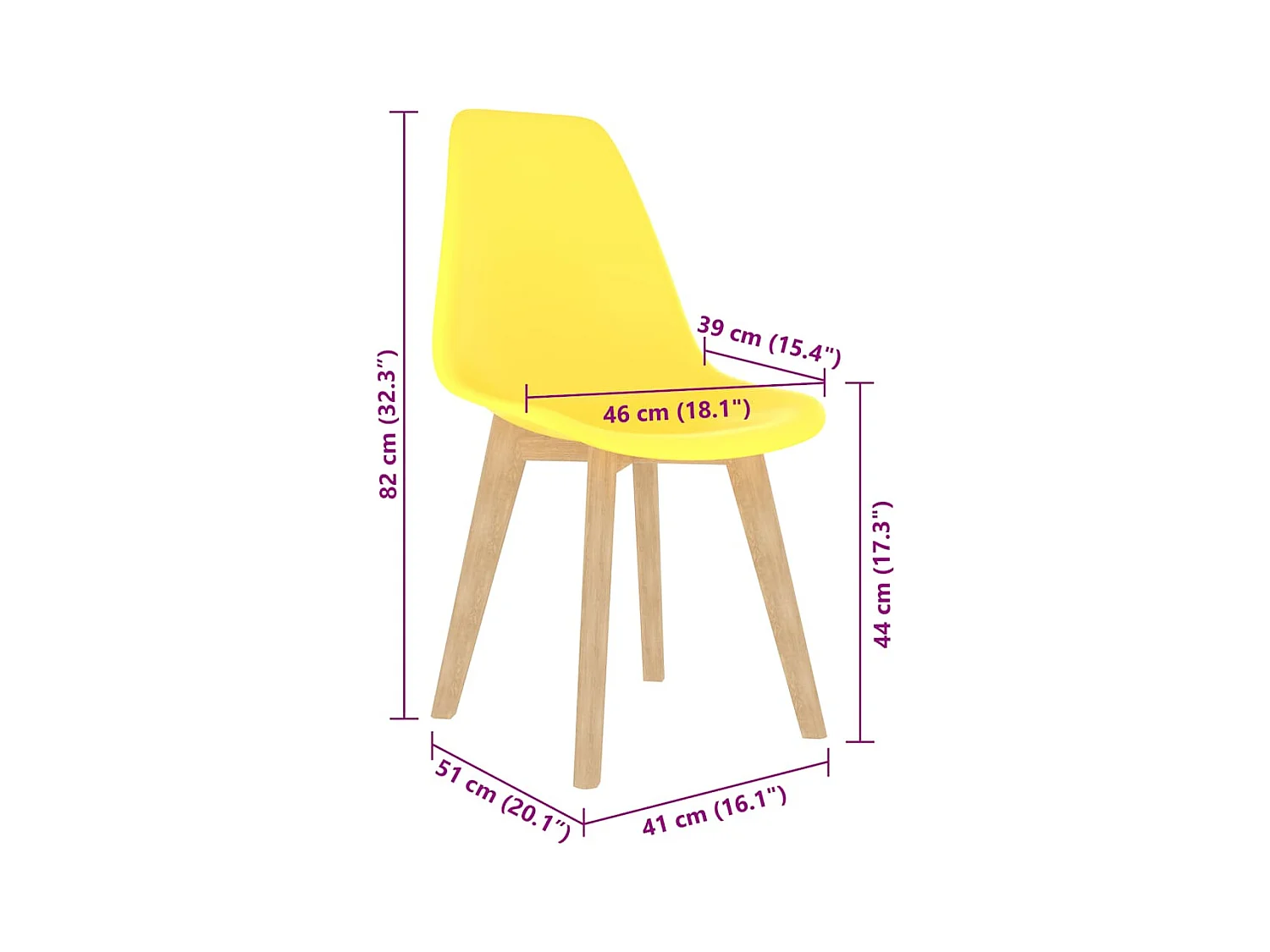 Chaises à manger lot de 6 jaune plastique