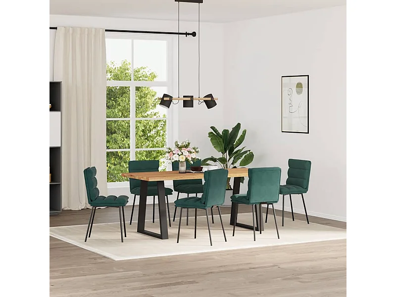 Cadeiras de jantar 6 peças veludo verde-escuro