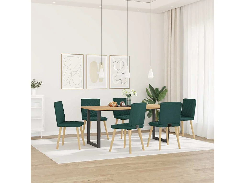 Chaises à manger lot de 6 vert foncé tissu