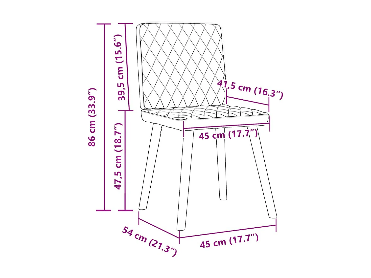 Chaises à manger lot de 6 bleu jean tissu
