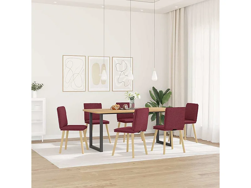 Cadeiras de jantar 6 peças tecido vermelho-tinto