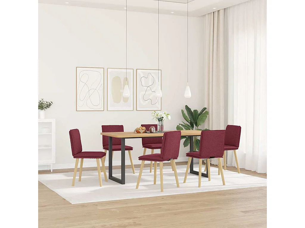 Chaises à manger lot de 6 rouge bordeaux tissu