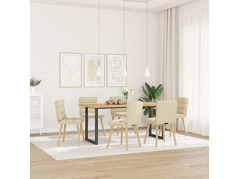 Cadeiras de jantar 6 peças tecido cor creme
