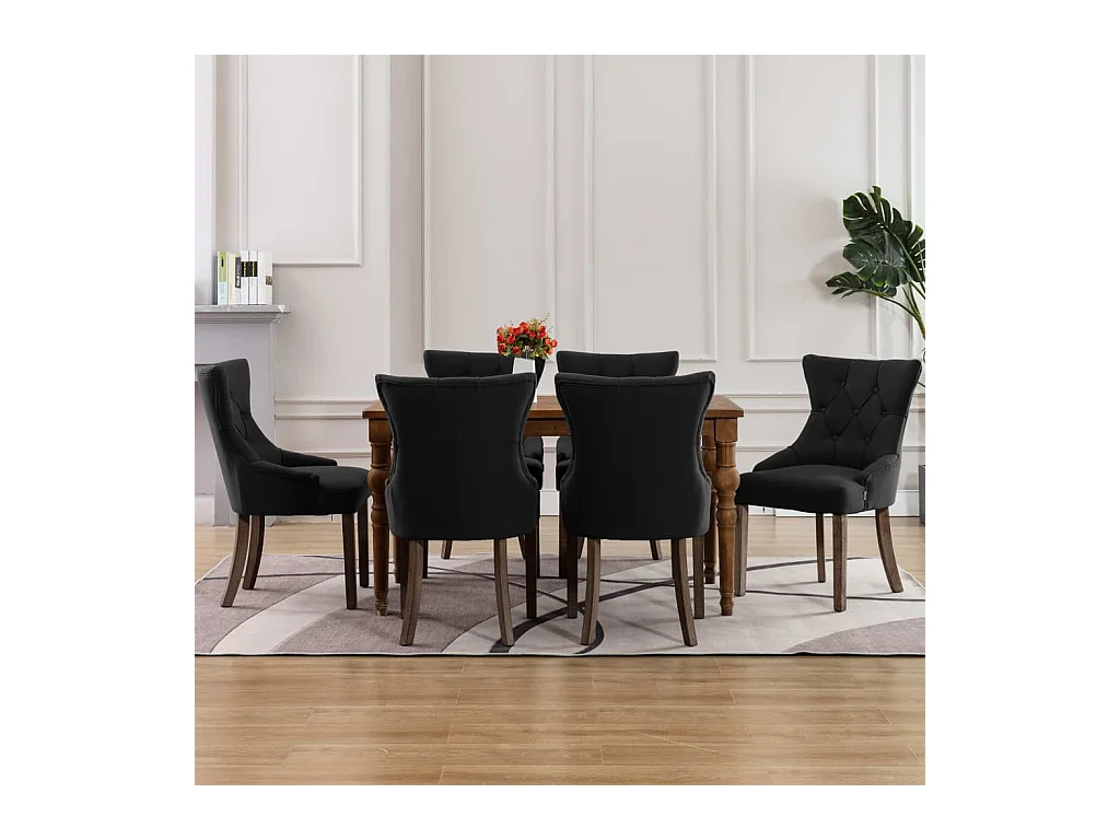 Chaises à manger lot de 6 noir tissu