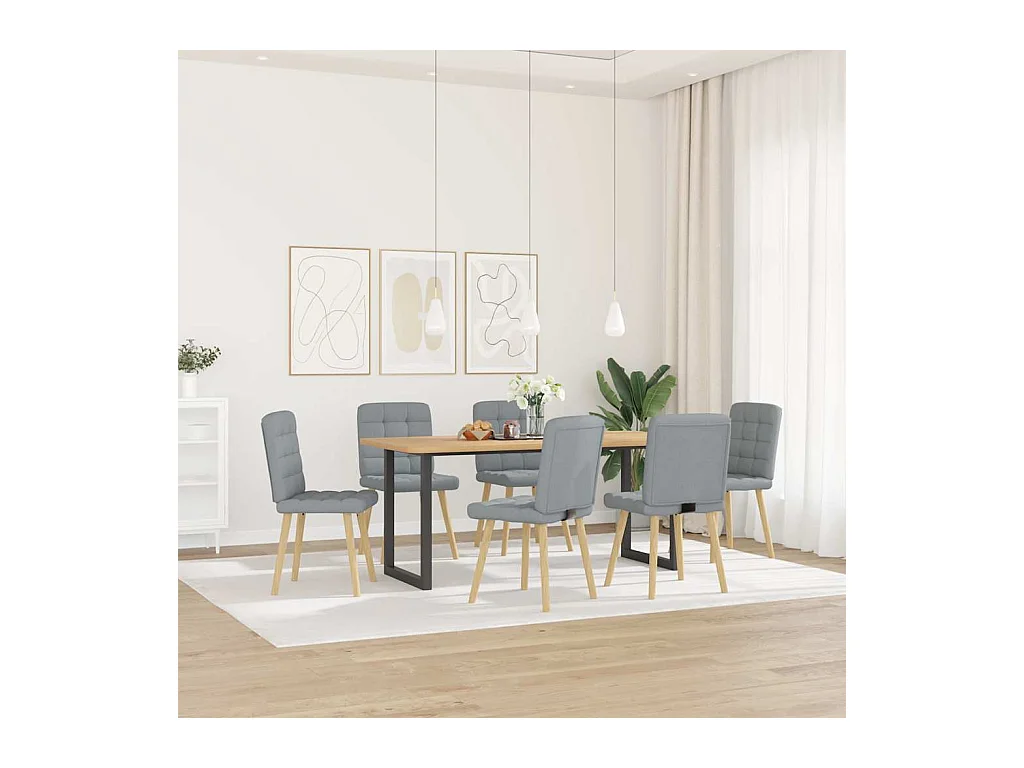 Cadeiras de jantar 6 peças tecido cinzento-claro