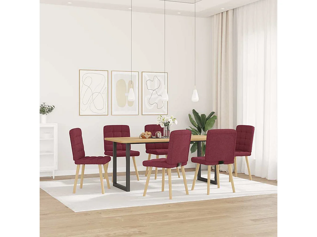 Cadeiras de jantar 6 peças tecido vermelho-tinto