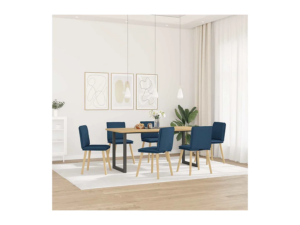 Chaises à manger lot de 6 bleu tissu