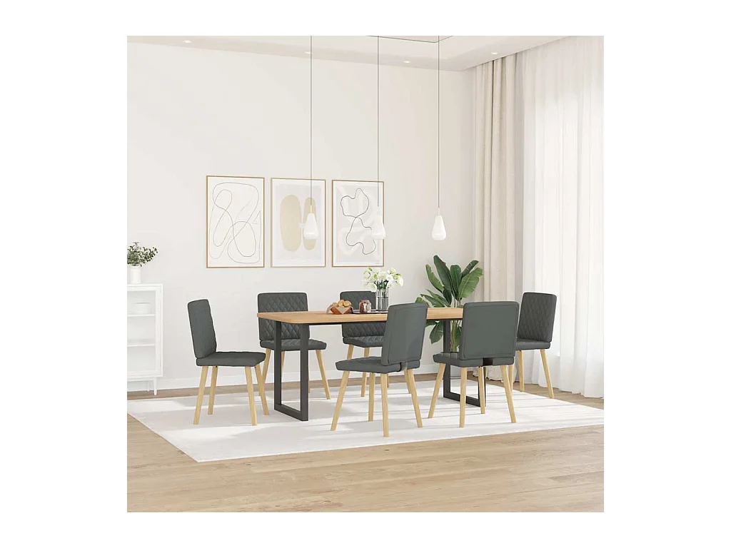 Cadeiras de jantar 6 peças tecido cinzento-escuro
