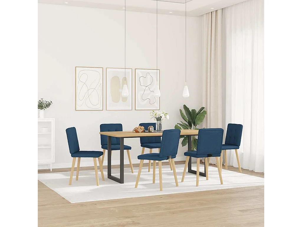 Chaises à manger lot de 6 bleu tissu
