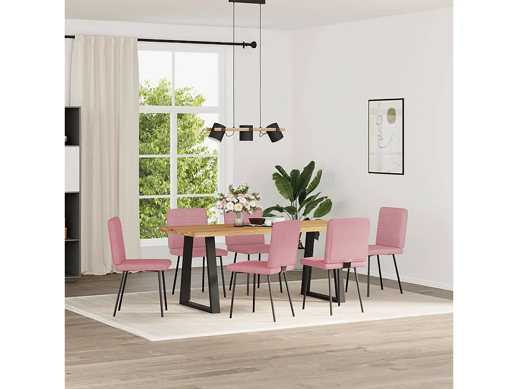 Eetkamerstoelen 6 stukkenfluweel roze