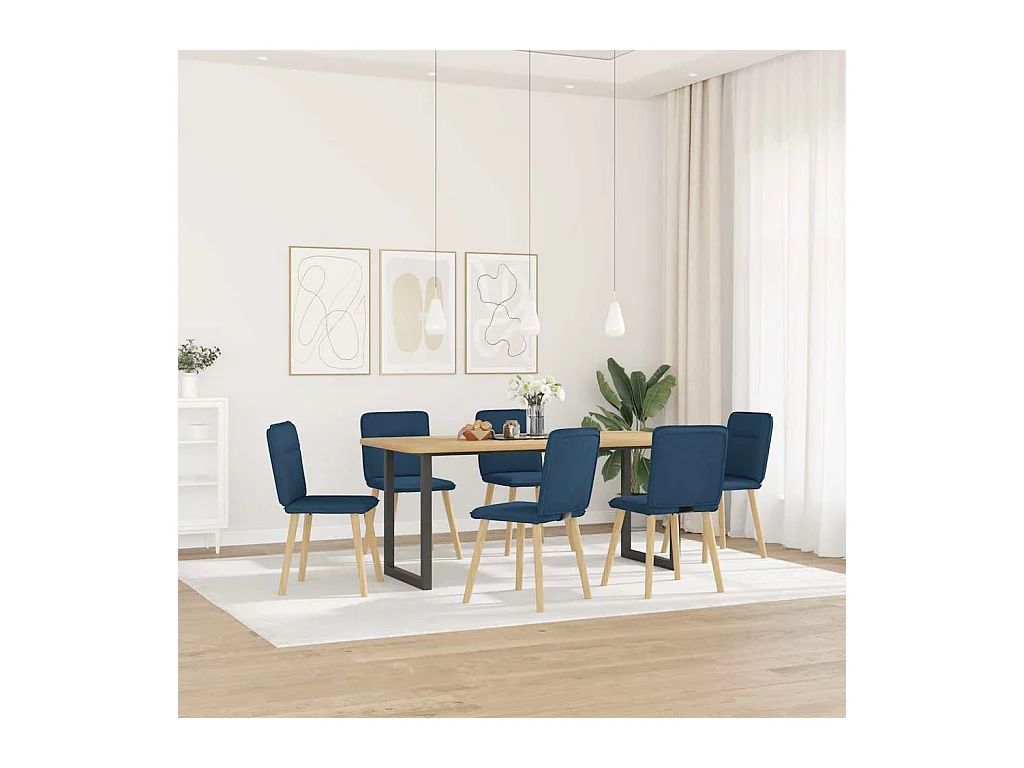 Chaises à manger lot de 6 bleu tissu