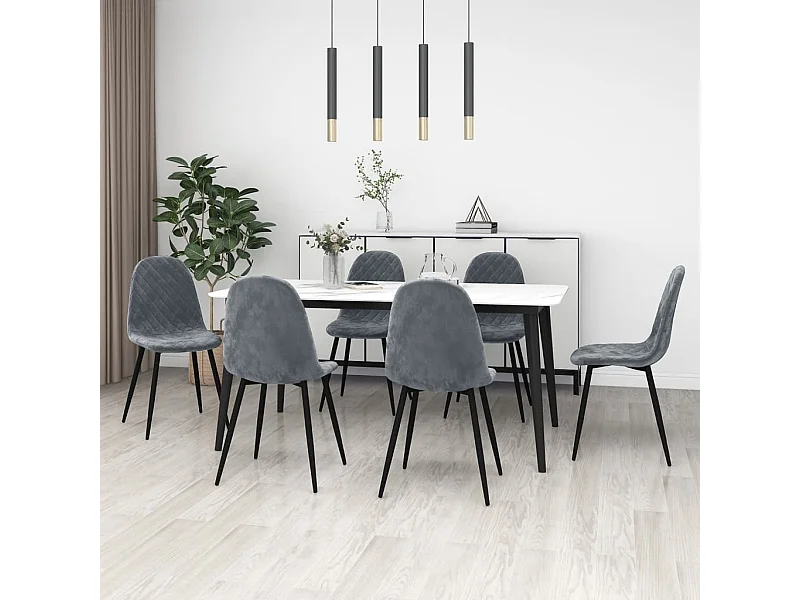 Cadeiras de jantar 6 peças veludo cinzento-escuro
