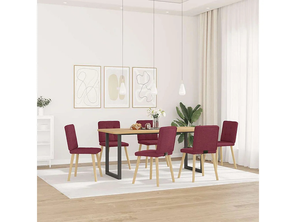 Chaises à manger lot de 6 rouge bordeaux tissu