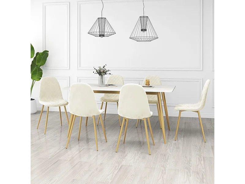 Cadeiras de jantar 6 peças veludo branco nata