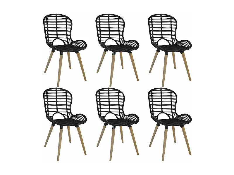Sillas de comedor 6 unidades de ratán natural negro