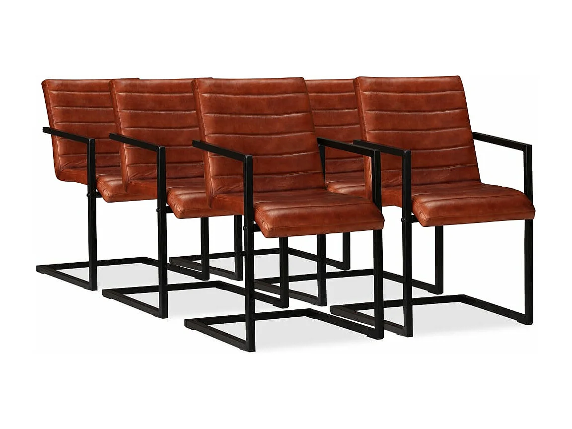 Eetkamerstoelen 6 st echt leer bruin