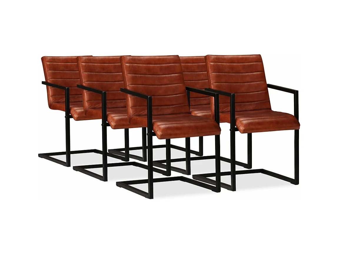 Chaises à manger lot de 6 marron cuir véritable