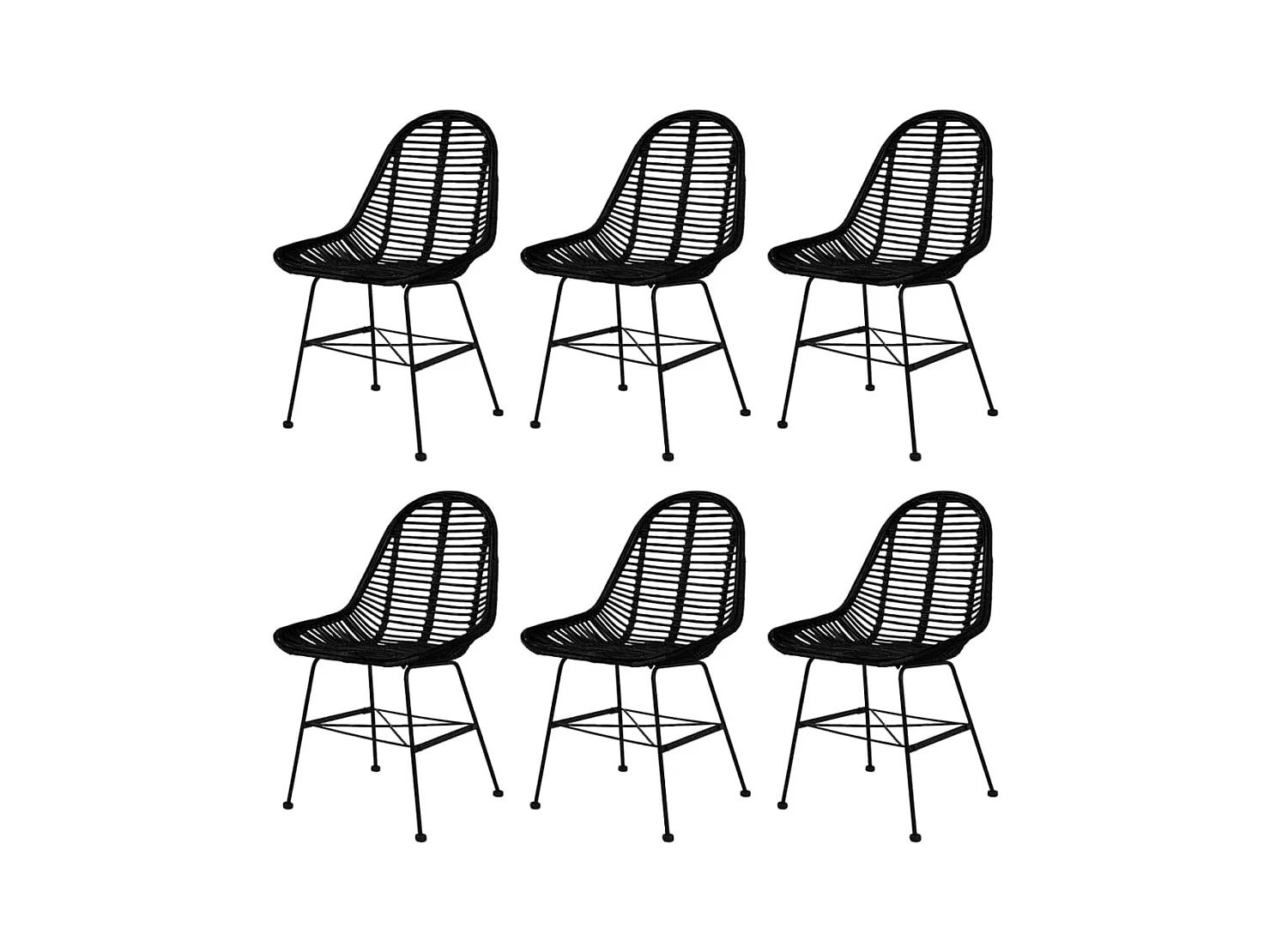 Chaises à manger lot de 6 noir rotin naturel