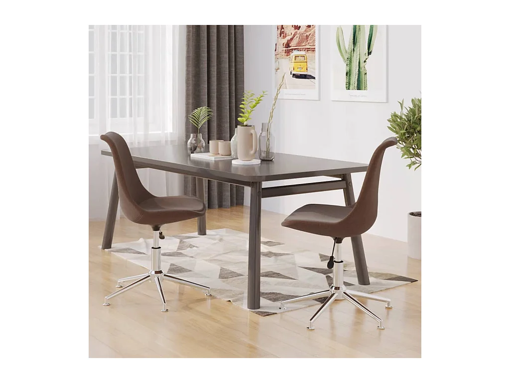Chaises pivotantes à manger lot de 2 marron tissu