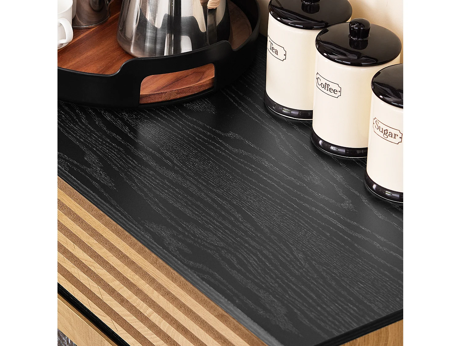 Komoda niska, szafka kuchenna z 3 drzwiami, 112 x 40 x 89 cm, kolor naturalny, FSB99-N