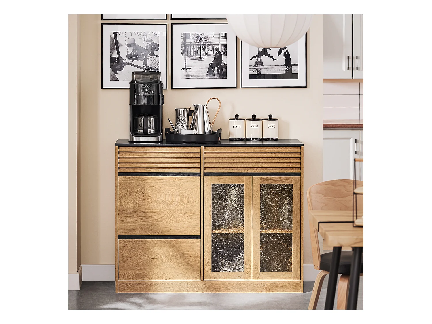 SoBuy Buffet Bas, Commode Armoire de Rangement, Placard de Cuisine,  avec 3 Portes, 112 x 40 x 89 cm, Naturel, FSB99-N