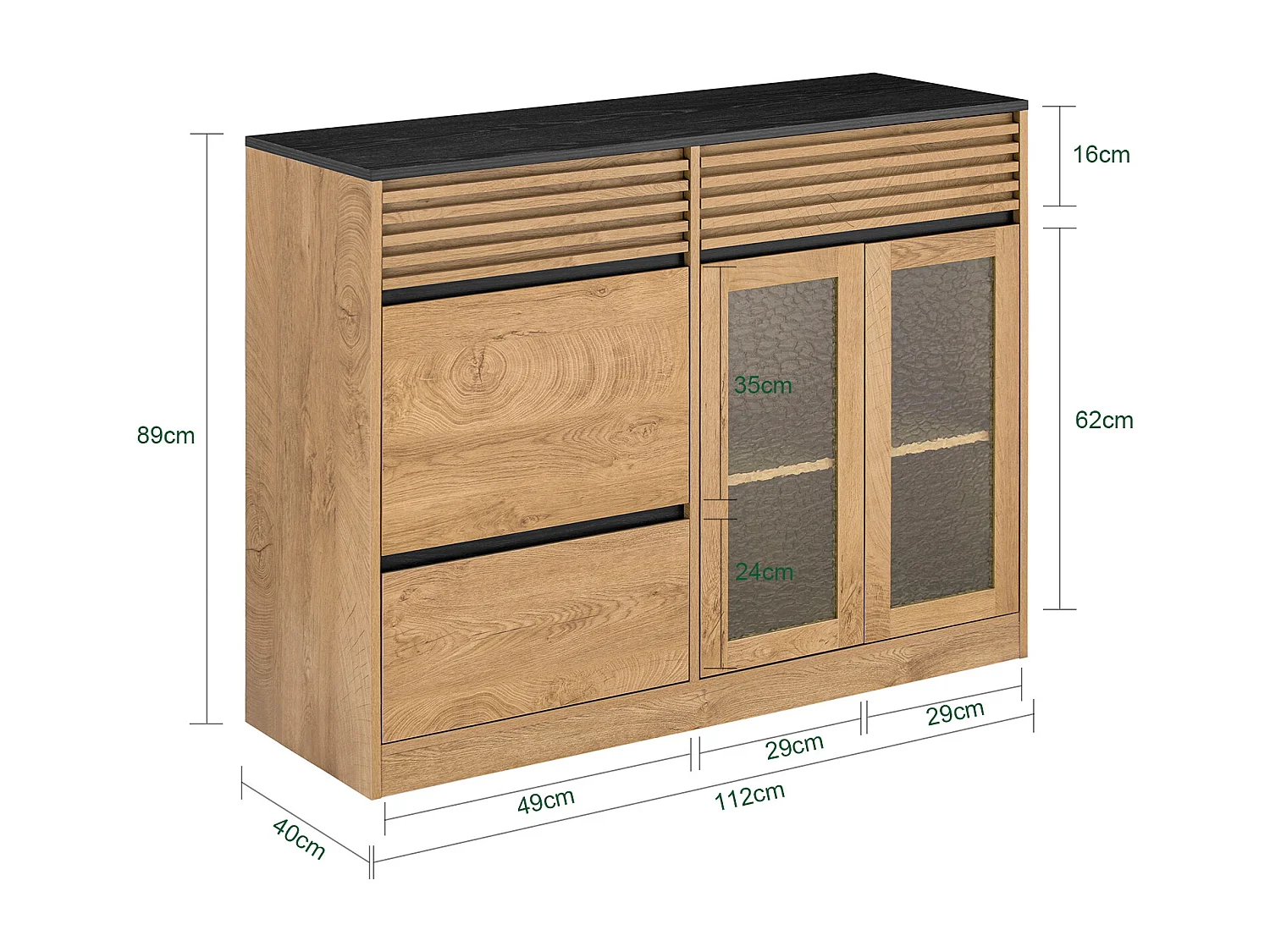 SoBuy Buffet Bas, Commode Armoire de Rangement, Placard de Cuisine,  avec 3 Portes, 112 x 40 x 89 cm, Naturel, FSB99-N