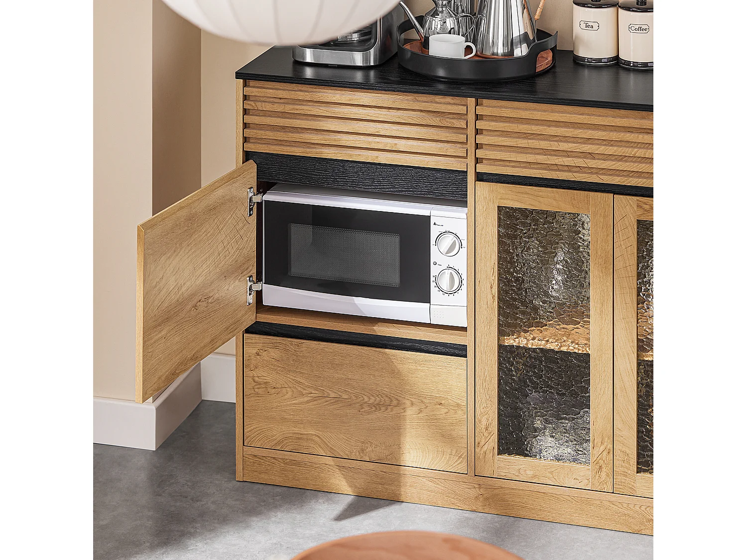 SoBuy Buffet Bas, Commode Armoire de Rangement, Placard de Cuisine,  avec 3 Portes, 112 x 40 x 89 cm, Naturel, FSB99-N