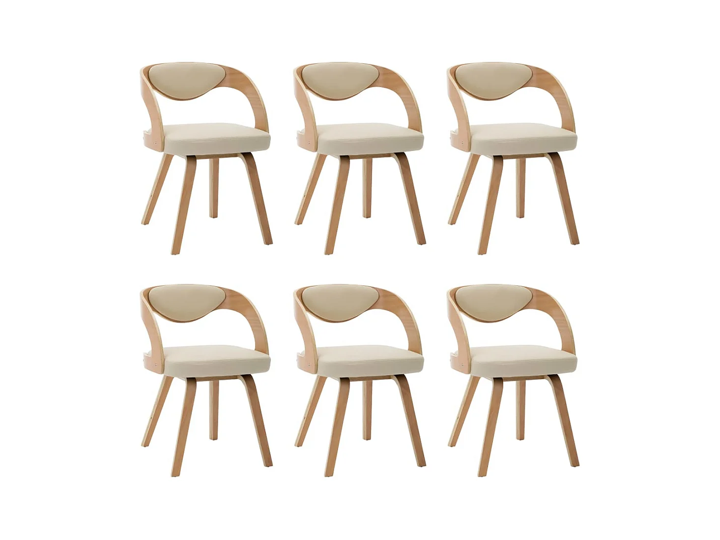 Sillas de comedor 6 unidades madera curvada y cuero sintético crema