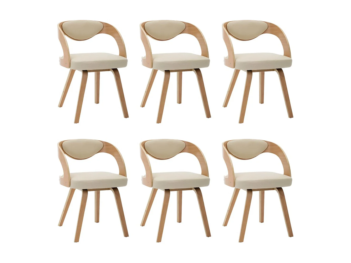 Chaises à manger lot de 6 crème bois courbé et similicuir