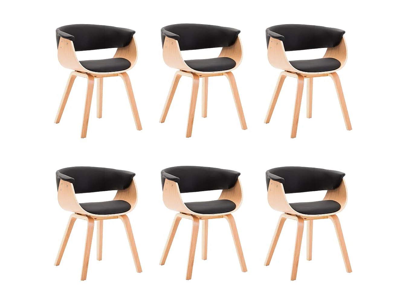 Chaises à manger lot de 6 noir bois courbé et similicuir