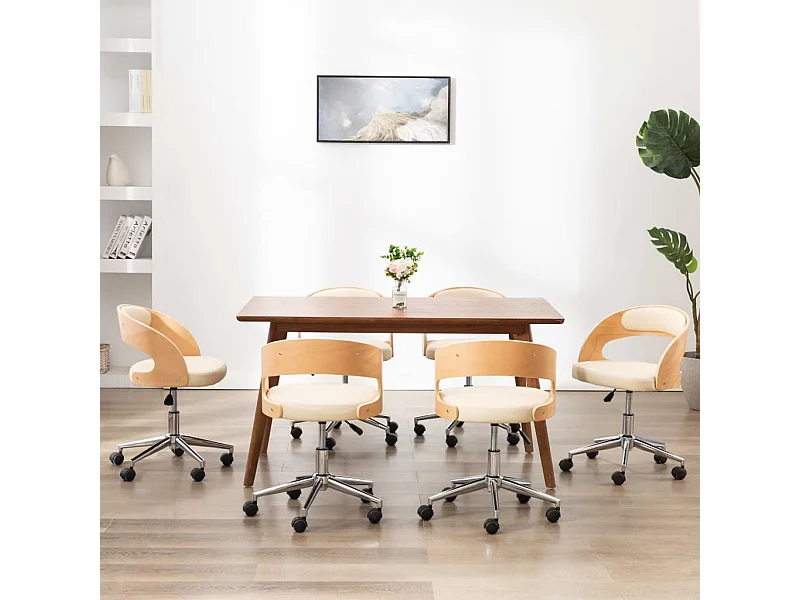 Sillas de comedor giratorias 6 unidades madera curvada cuero crema