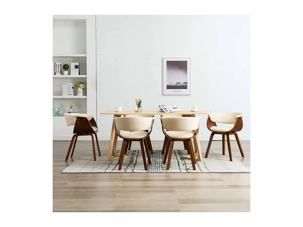 Chaises à manger lot de 6 crème bois courbé et similicuir