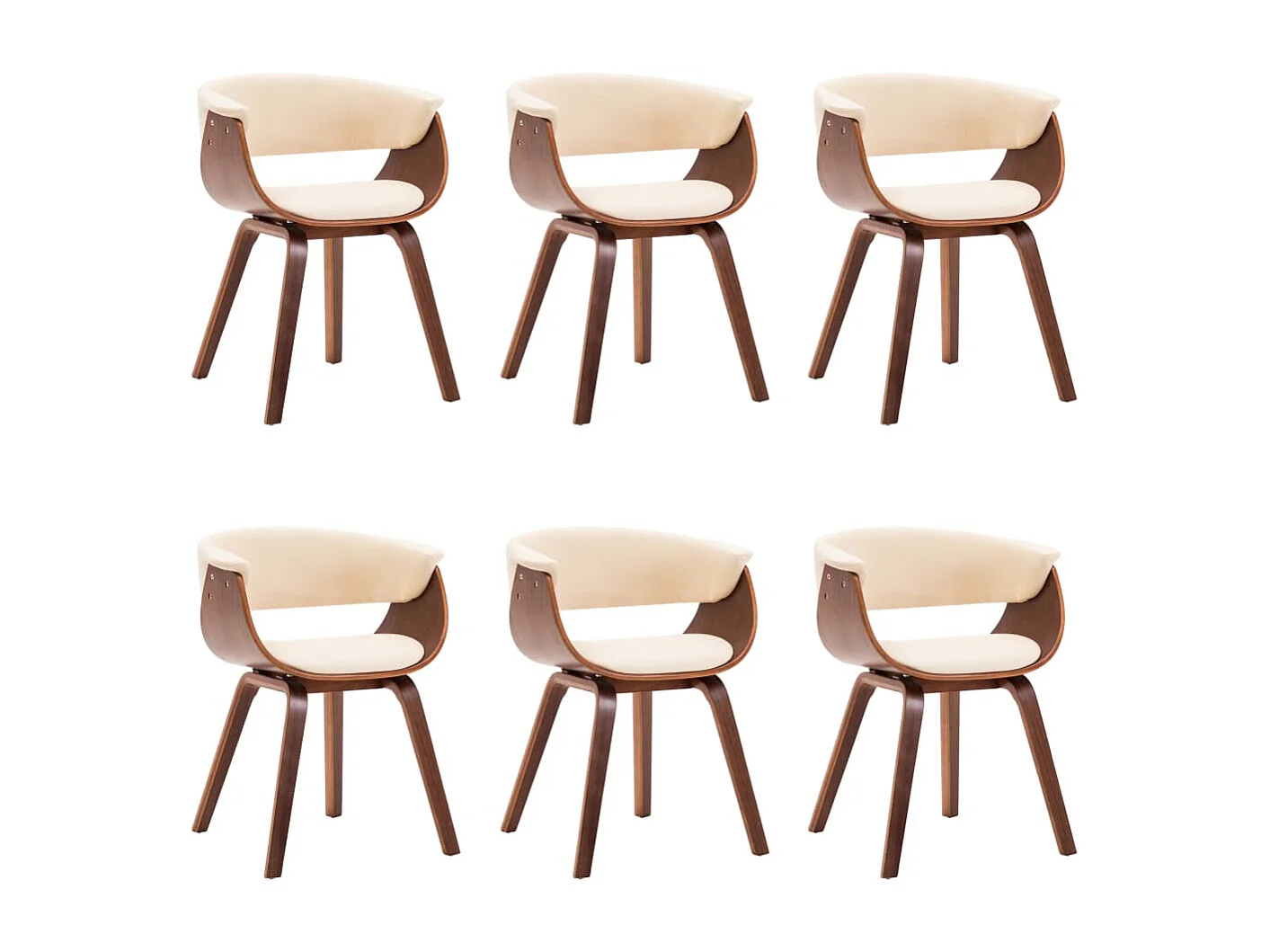 Sillas de comedor 6 unidades madera curvada y cuero sintético crema