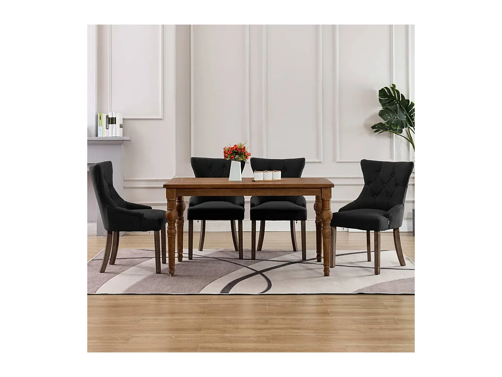 Chaises à manger lot de 4 noir tissu