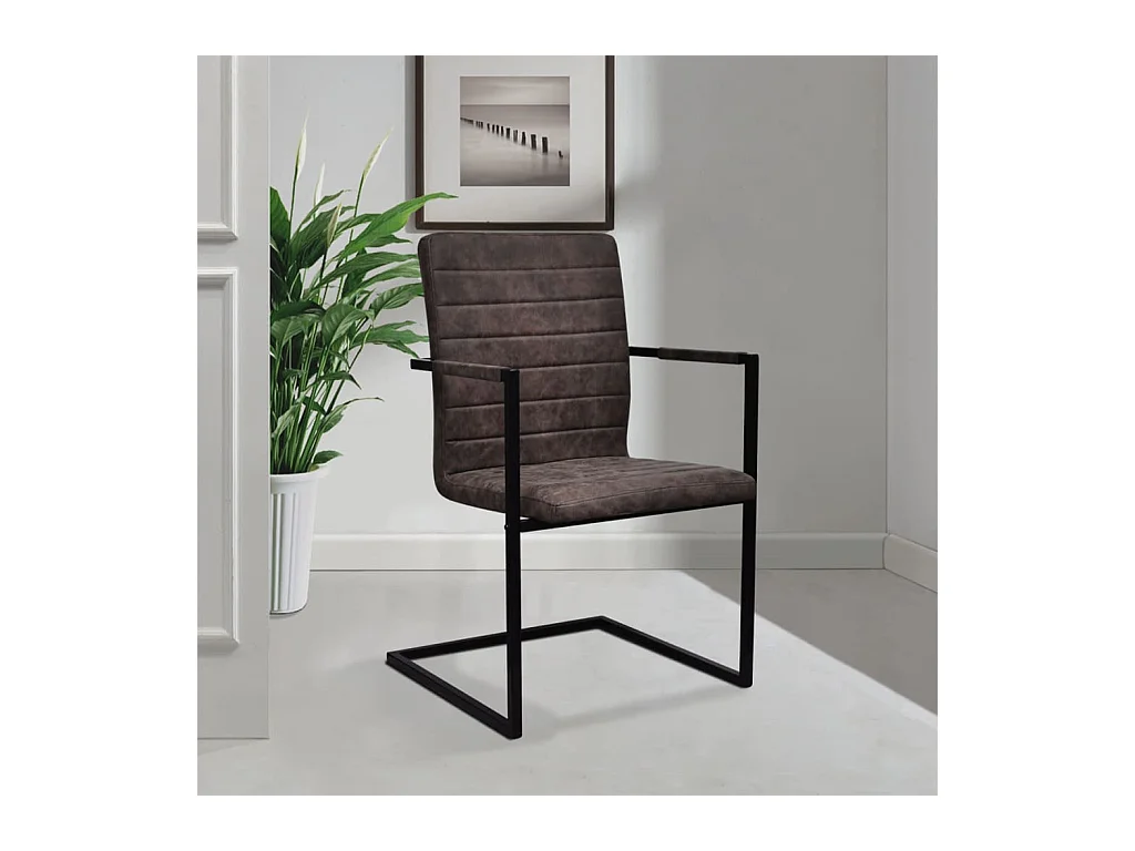 Chaises à manger cantilever lot de 2 marron similicuir