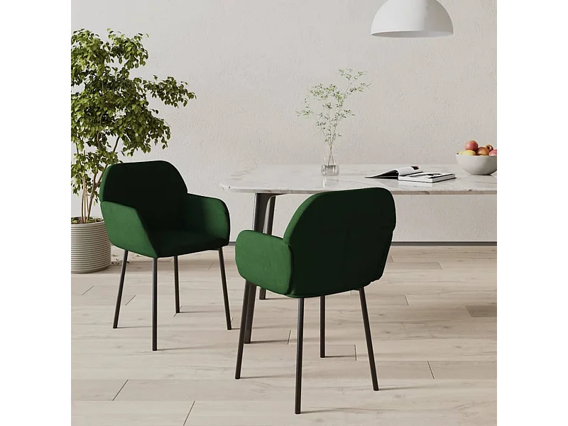 Chaises à manger lot de 2 Vert foncé Velours