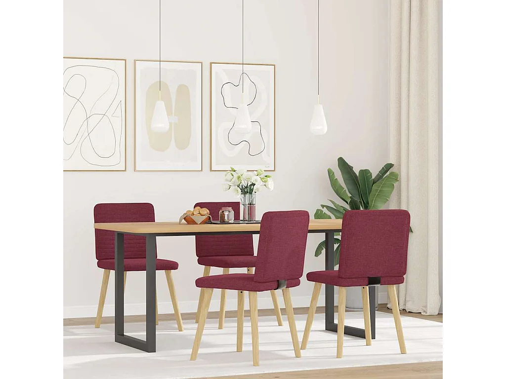 Cadeiras de jantar 4 peças tecido vermelho tinto