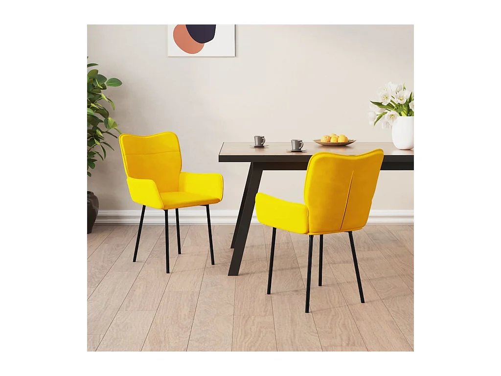 Chaises à manger lot de 2 Jaune Velours