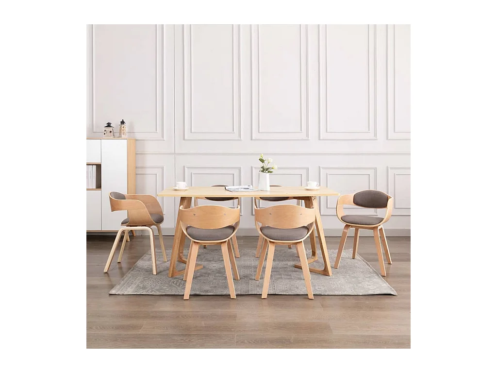 Chaises à manger lot de 6 bois courbé et tissu taupe