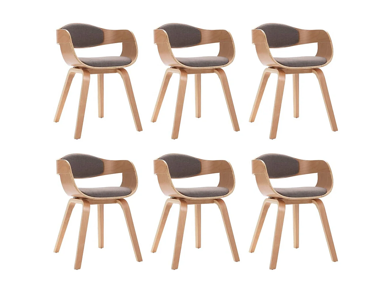 Chaises à manger lot de 6 bois courbé et tissu taupe