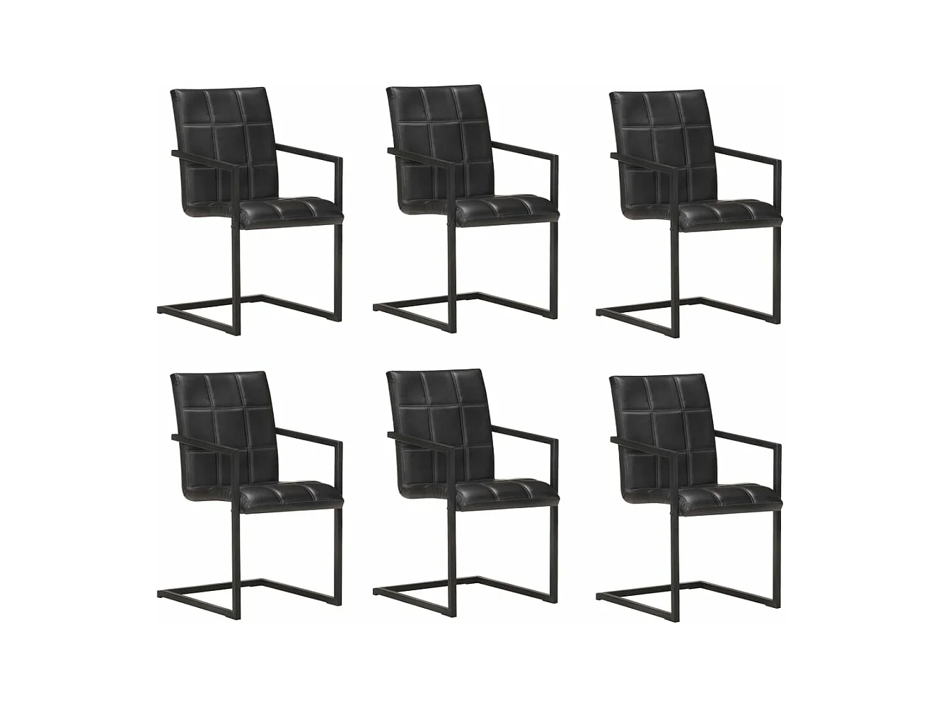 Chaises à manger cantilever lot de 6 noir cuir véritable