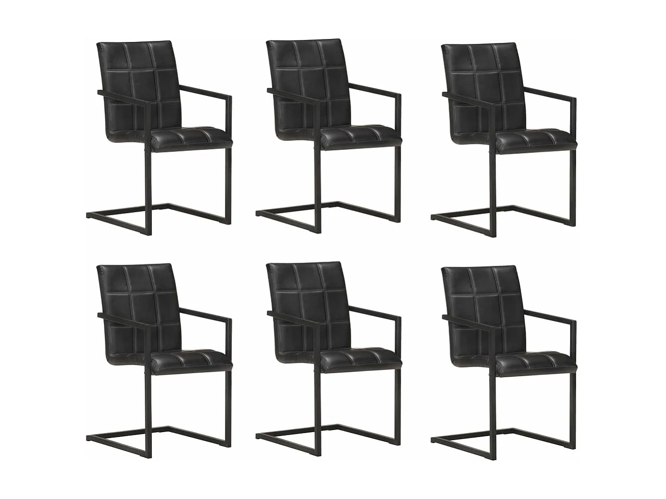 Chaises à manger cantilever lot de 6 noir cuir véritable