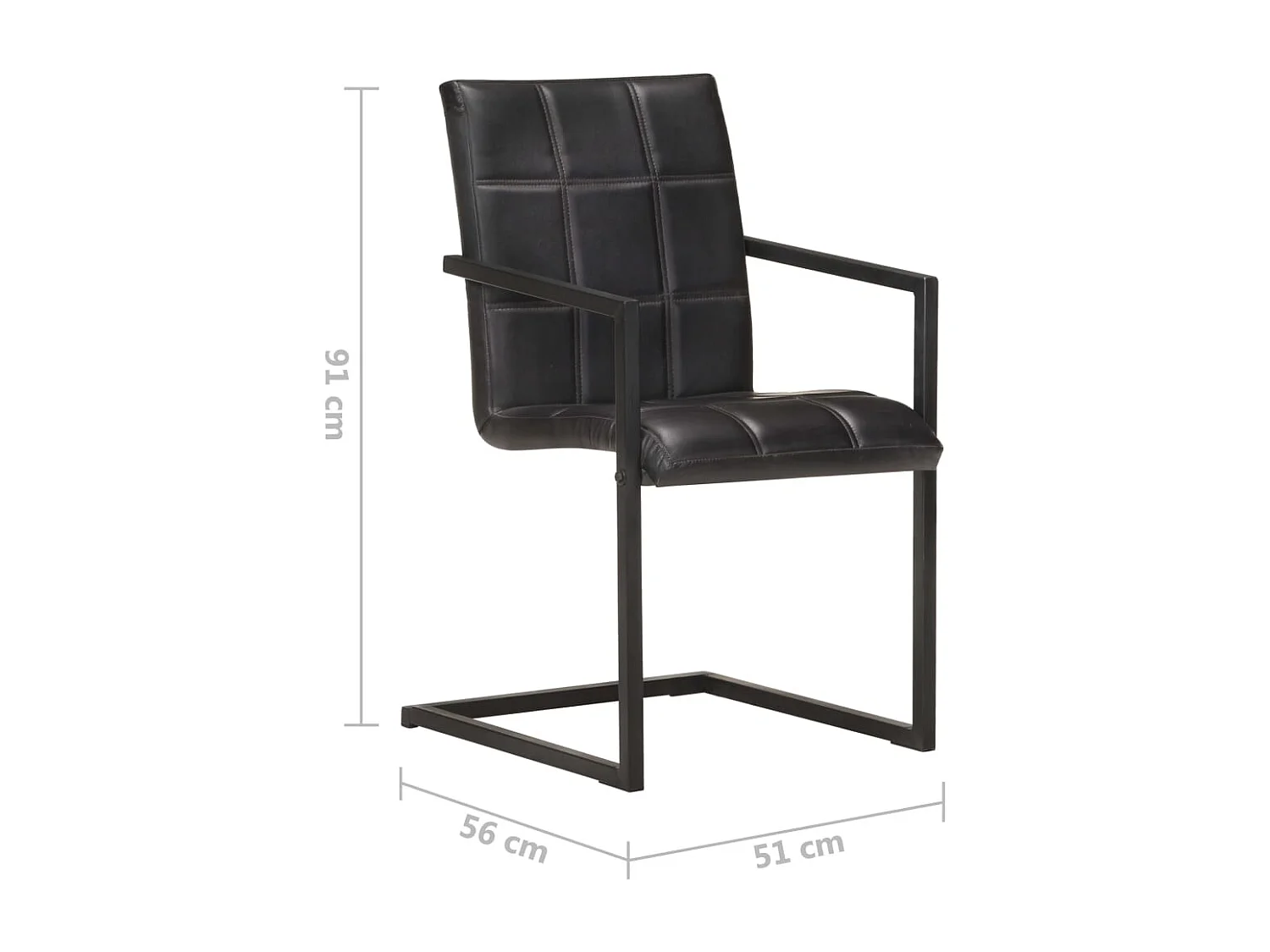 Chaises à manger cantilever lot de 6 noir cuir véritable