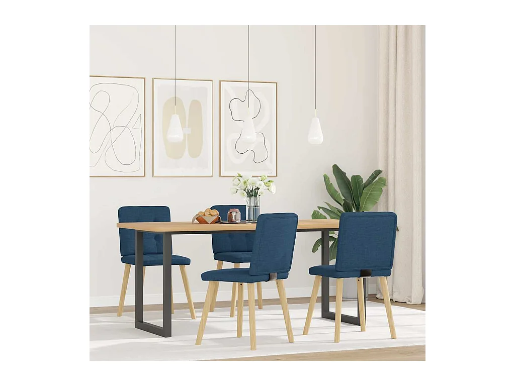 Chaises à manger lot de 4 bleu tissu