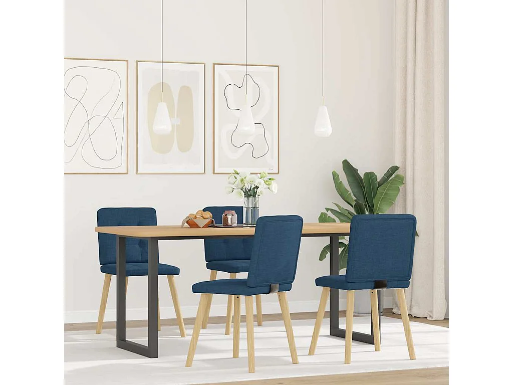 Chaises à manger lot de 4 bleu tissu