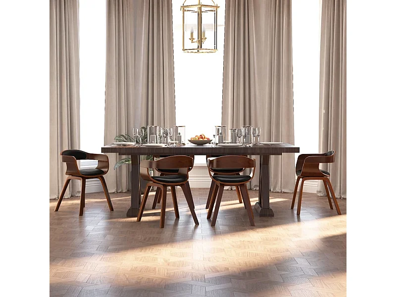 Sillas de comedor 6 unidades cuero sintético y madera curvada negro