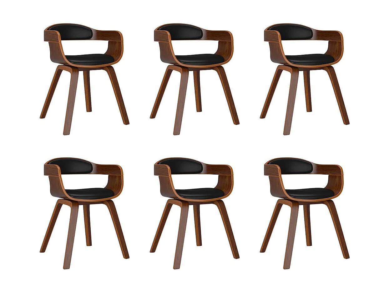 Sillas de comedor 6 unidades cuero sintético y madera curvada negro