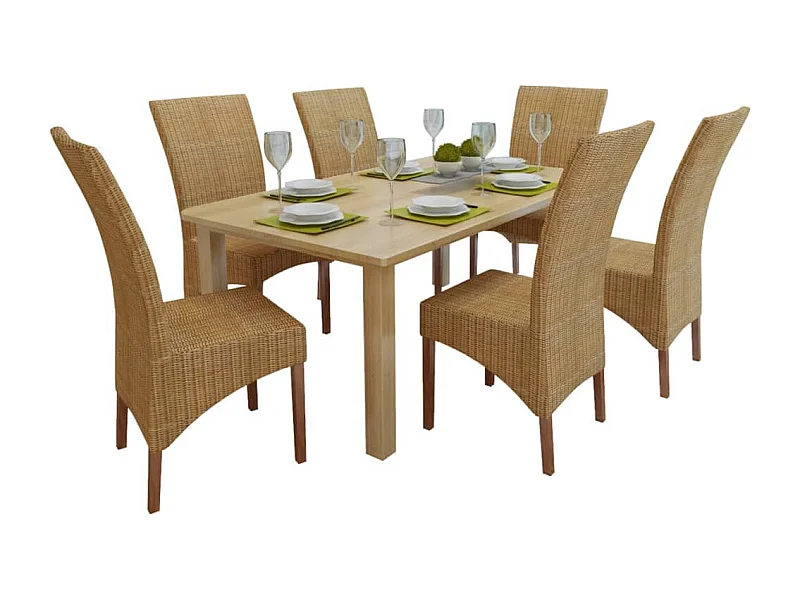Cadeiras de jantar 6 peças vime natural castanho